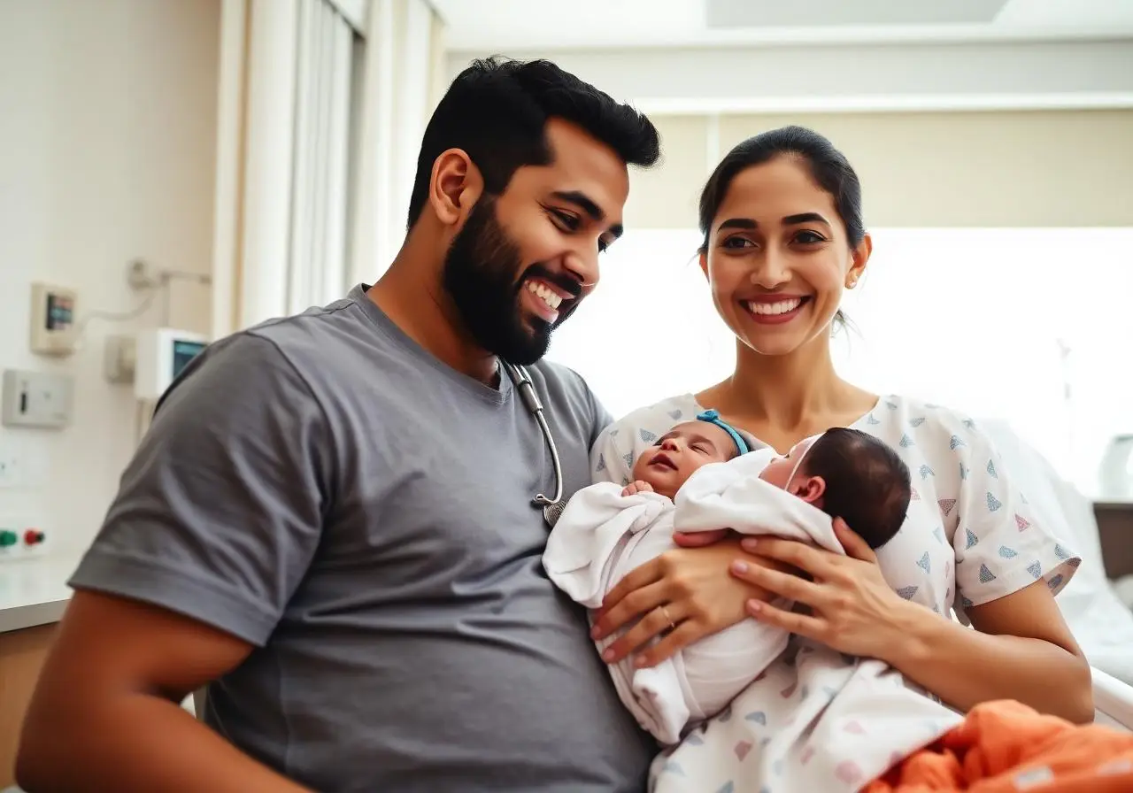 A happy family holding their newborn baby