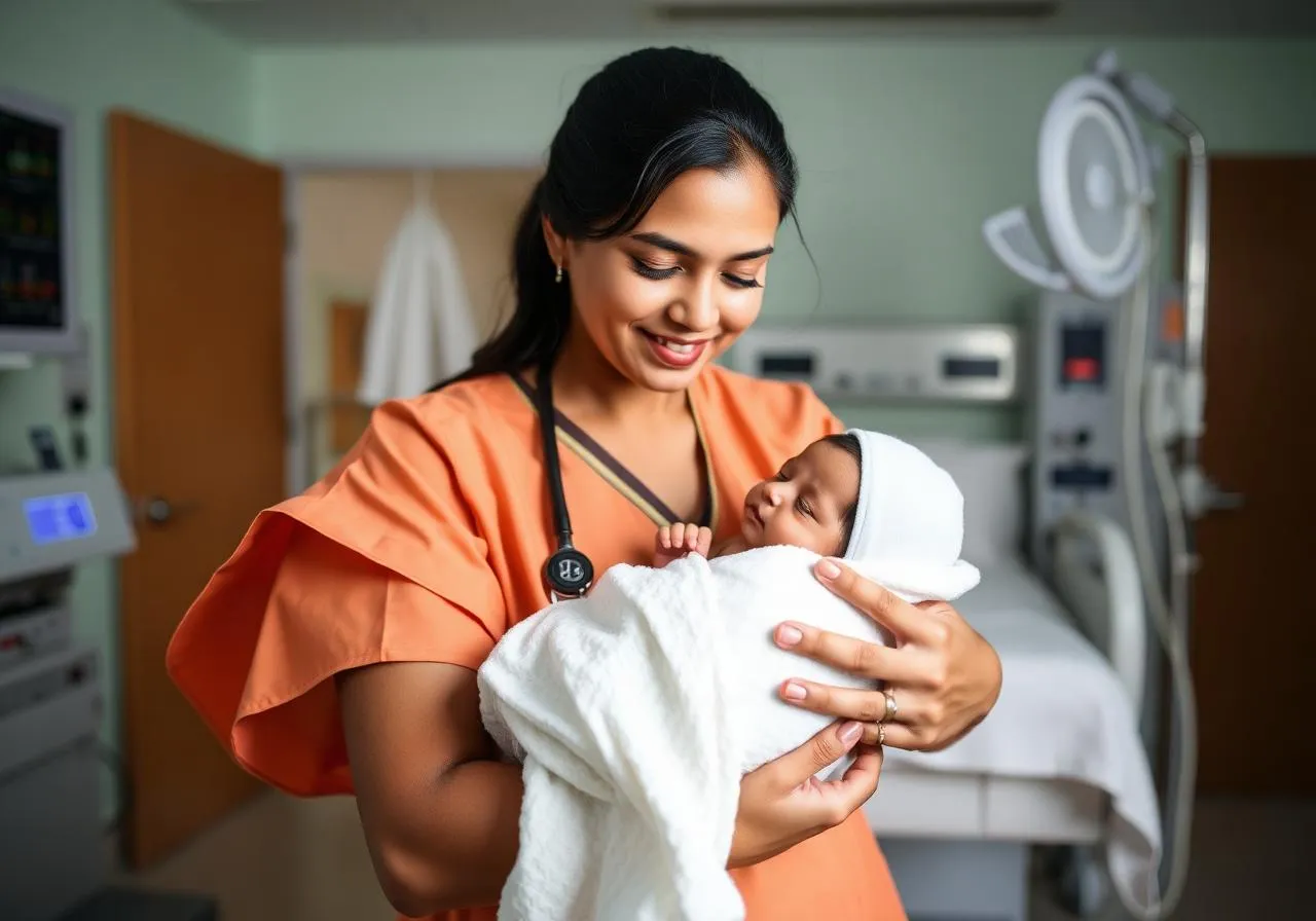Newborn baby being cared for
